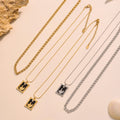 Double Layer Curb Snake Chain Enamel Square Pendant Necklace view 2