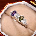 Silver Multicolor Oval CZ Bezel Band Ring Sizes 6-10 view 3