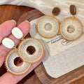 Woven Circle Drop Earrings In Nine Color And Back Styles view 2