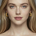 Three Layer C Shape Textured Gold Hoop Stud Earrings view 3