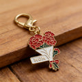 Red Carnation Mom Bouquet Enamel Keychain Gold Clasp view 3