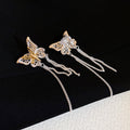 Butterfly Chain Tassel Clip On Earrings In Two Tones view 7
