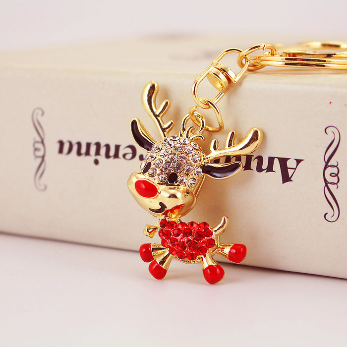 Crystal Rhinestone Christmas Reindeer Keychain Metal Charm