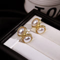 Oval Cabochon Pearl Look Border Gold Stud Earrings view 4