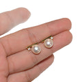 Gold Tone Pearl Cuff Stud Earrings with Polished Metal Tone Details view 5