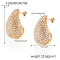 Teardrop Stud Earrings Pave Crystal Pearl Gold Steel Metal view 7