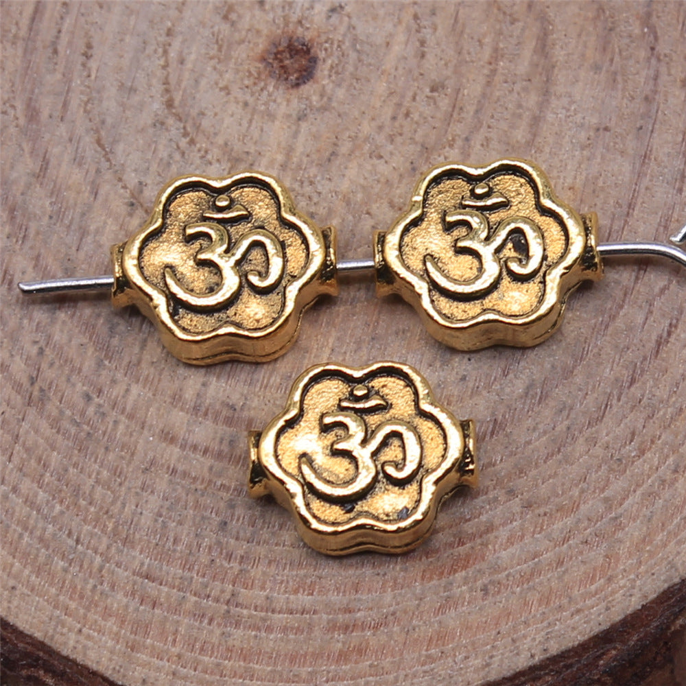 8x4mm 0.75g Antique Gold Zinc Alloy OM Flower Loose Metal Beads for Bracelet Jewelry Making