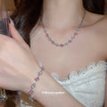 Square Zircon Necklace Bracelet Sets White Green Pink view 2