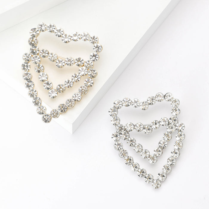 Open Heart Trio Brooch In Metal With Three Crystal-Lined Open Hearts