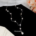 Silver Y Pearl Necklace Teardrop Pearl Crystal Flower view 2