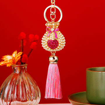 Pearl Heart Fortune Pouch Tassel Keychains in Six Bright Colors