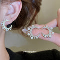 Crystal Crescent Pearl Hoop Earrings Decorative Jewelry Design view 2