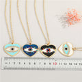 Gold Tone Heart Enamel Evil Eye Pendant Necklaces in Four Colors view 2