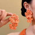 Crocheted Flower Cluster Stud Earrings In Four Bright Colors view 4