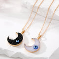 Gold Tone Druzy Crescent Moon Blue Evil Eye Pendant Necklaces view 1