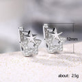 Silver Tone Double Star Clear Stone Cluster Stud Earrings view 5