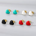 Gold Tone Enamel Heart Stud Earrings in Green White Black and Red view 1