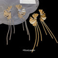 Gold Tone Fan Metal Tassel Stud Earrings Fashion Jewelry view 3