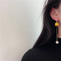Preserved Rose and Pearl Long Drop Earrings in Two Colors view 2