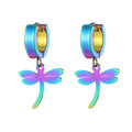 Stainless Steel Dragonfly Star Bow and Feather Huggie Earrings view 2