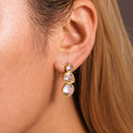 Three Stone Drop Earrings Round Pear Clear Zircon Gold Steel view 3