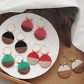 Round Wood and Resin Hoop Drop Earrings in Five Colors view 1