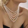 Shell Pearl Choker Necklaces Gold Zircon Geometric Pendants view 4