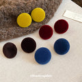 Flocked Round Button Stud Earrings in Three Colors view 1