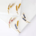Gold Twin Wheat Ear Brooch Marquise Crystal Grain Pin view 1