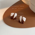Brown Cream Diagonal Enamel Square Stud Earrings Gold view 4