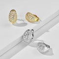 Oval Pave Scrollwork Clip-On Earrings In Gold And Silver Tones view 3