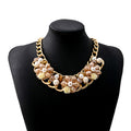 Gold Chain Flower Pearl Statement Necklace Two Colorways view 7