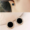 Black Center Clear Look Border Round Stud Earrings view 4