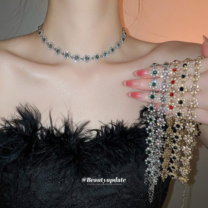 Crystal Flower Link Choker Necklace Bracelet 10 Styles