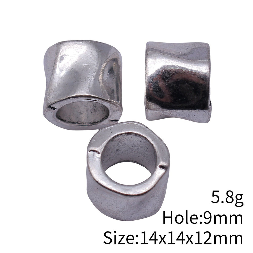 14x14x12mm 5.8g Antique Silver Tone Zinc Alloy Hammered Tube Large Hole Spacer Beads for Dreadlock Jewelry