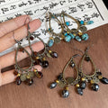 Antique Tone Teardrop Frame Beaded Hook Earrings Jewelry Pair view 4