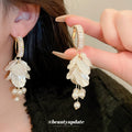 White Petal Pearl Branch Long Statement Drop Earrings view 2