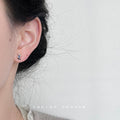 Gold Tone Aqua Blue Rectangle Stone Geometric Stud Earrings view 2
