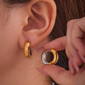 Stainless Steel Polished Hoop Earrings Gold Steel Two-Tone Sizes view 3