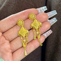 Gold Tone Filigree Floral Chain Tassel Drop Earrings view 6