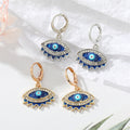 Blue Rhinestone Evil Eye Huggie Drop Earrings Gold Silver view 1