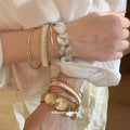 Irregular Disc Coil Twist Metal Open Bangle Set 4 Pcs 2 Tones view 1