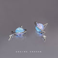Blue Planet Saturn Stud Earrings Silver Star Charm Pair view 1
