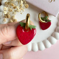 Strawberry Charm Gold Hoop Earrings in Three Patterns view 5