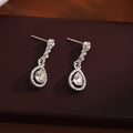 Silver Crystal Teardrop Drop Stud Earrings Pave Halo view 4