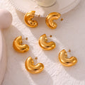 Chunky Glossy C-Shape Metal Stud Earrings Gold Steel Tones view 2