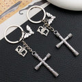 Striped Black and Bone Cross Skull Bat Keychains with Metal Hardware view 1