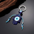 Silver Tone Blue Hamsa Evil Eye Split Ring Keychains view 4