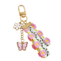 Embroidered Daisy Ribbon Keychain With Heart And Flower Charms view 5