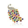 Gold Peacock Brooch Multicolor Rhinestone Spread Tail view 1